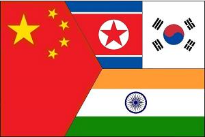 China, North Korea, South Korea, India